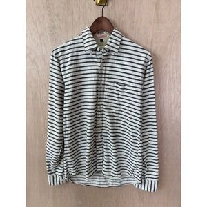 Apolis Global Citizen Mens Small Striped Button Down Shirt Cream Navy Textured